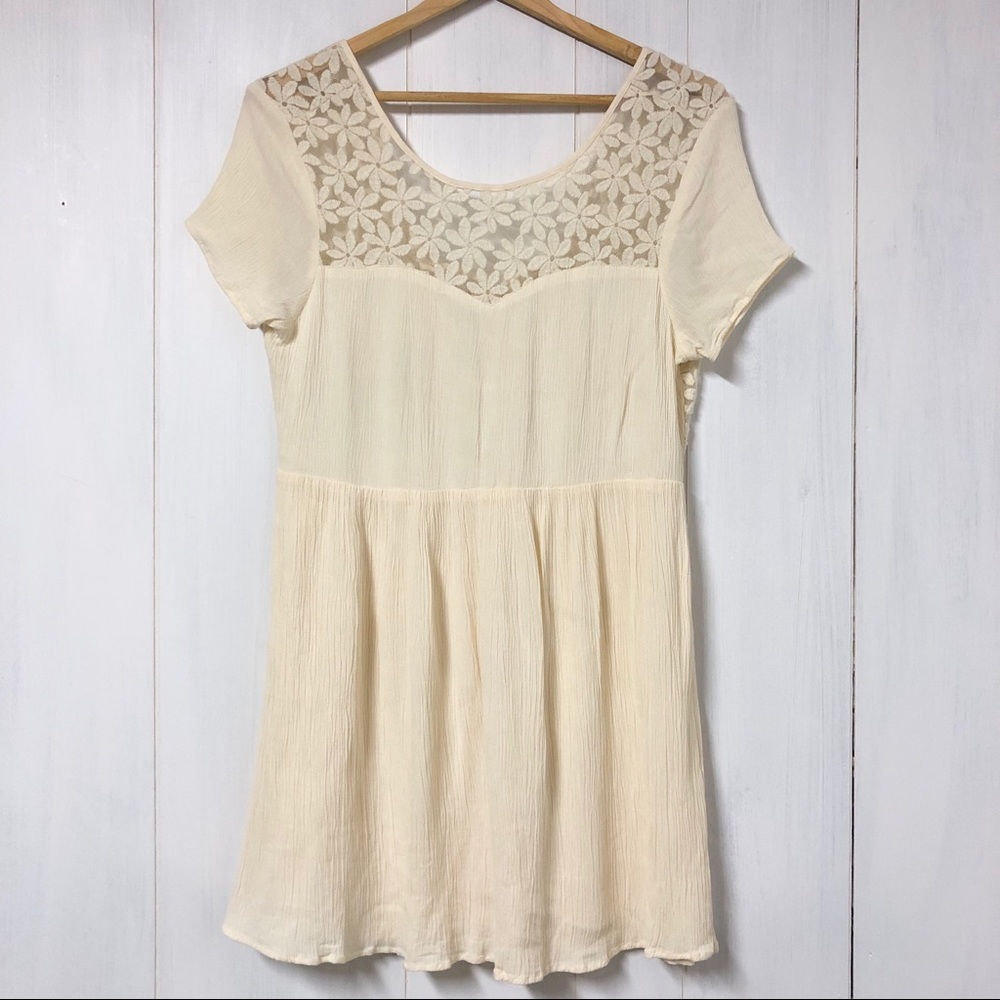 Cotton Candy Cream Boho Floral Mini Dress